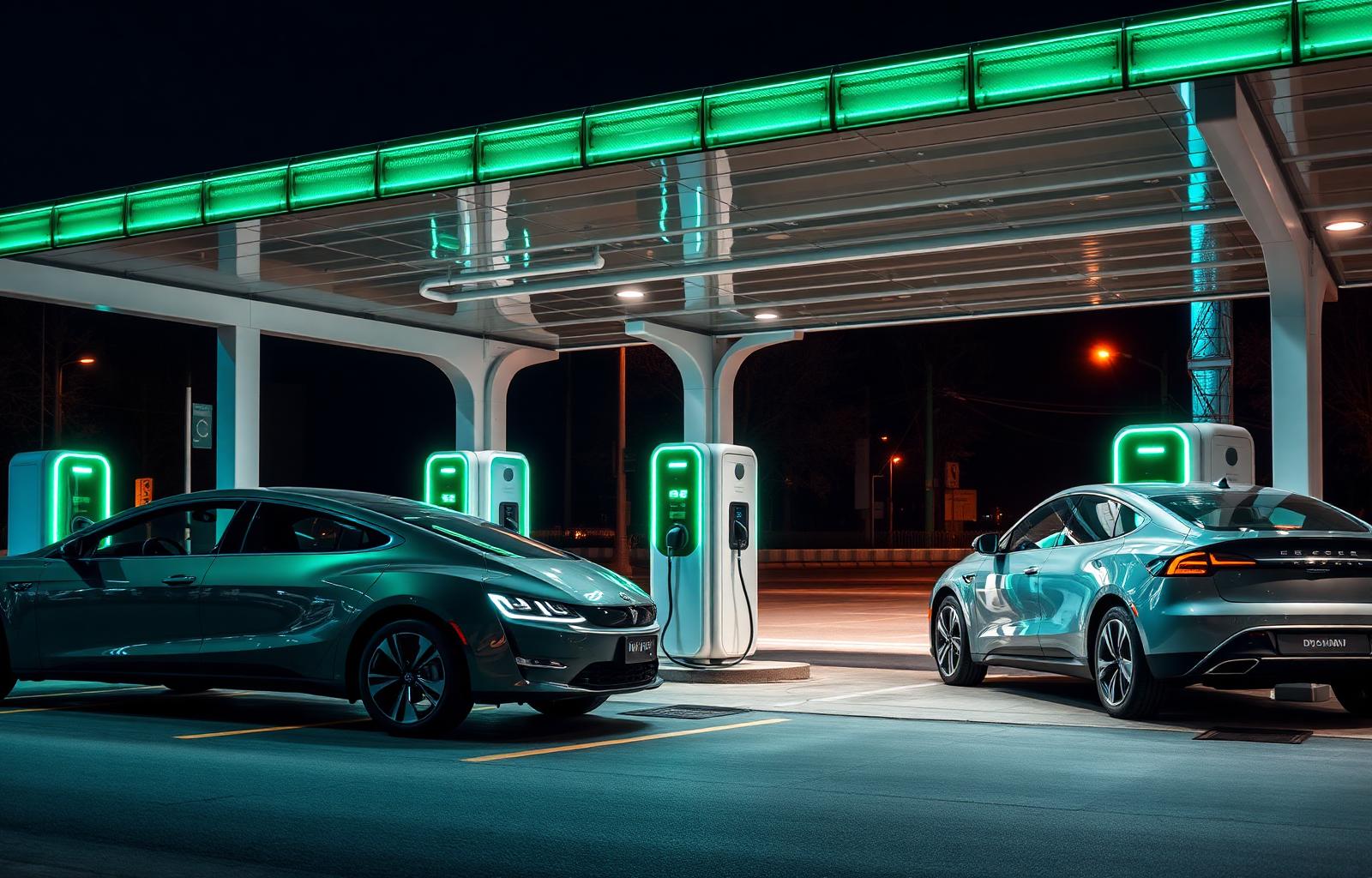 Smart EV charging station with green LED accents